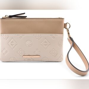 Aldo Womens Embossed Gelachter (Bone) With Zipper Closure Clutch/wristlet. New!